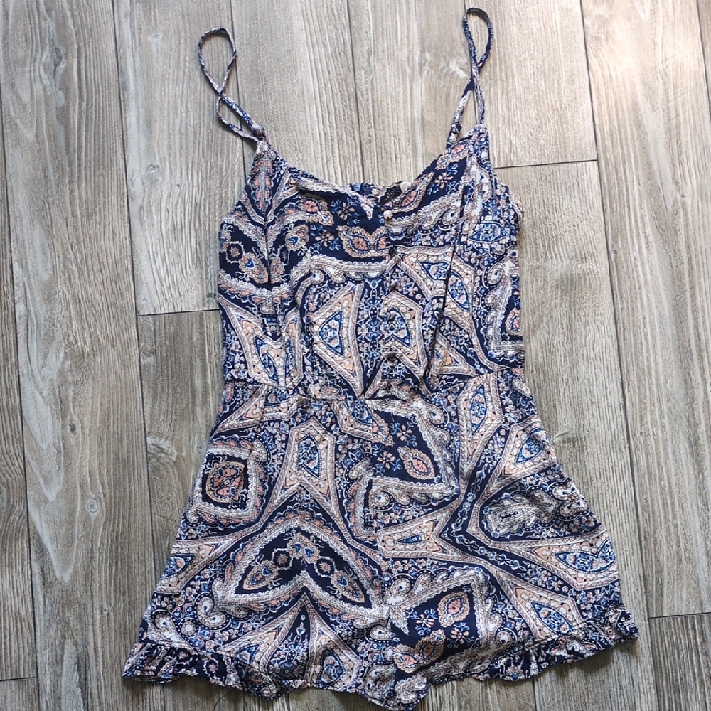 Charlotte Russe Navy Paisley Spaghetti Strap Romper XS